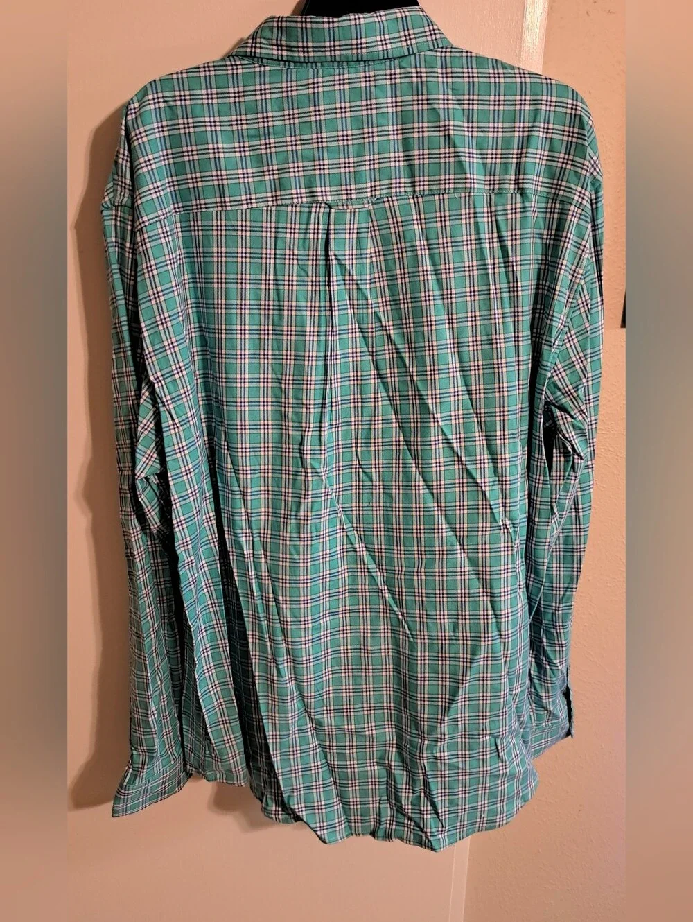 CHAPS XXL NWT Stretch Plaid Button Down Shirt Green Teal Blue White
